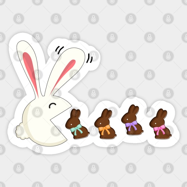 Funny Easter Rabbit Eating Chocolate Easter Bunnies Sticker by Dibble Dabble Designs